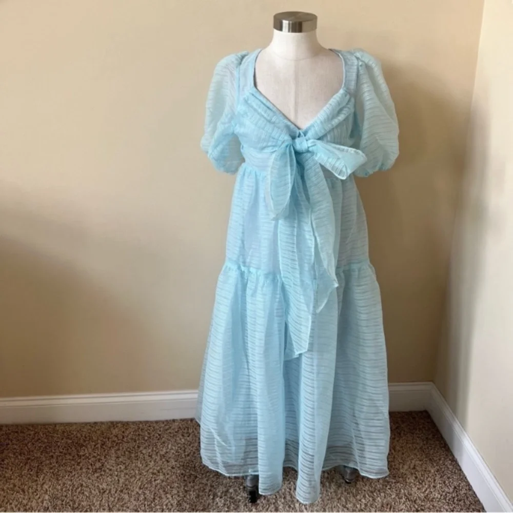 New! Free People Hailey puff sleeve dress sub zero blue organza 13213_10
